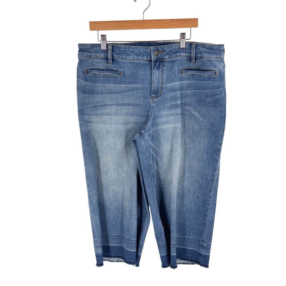 Lands' End Mid Rise Wide Leg Crop Jean Blue 18W Raw Hem Denim Plus Size